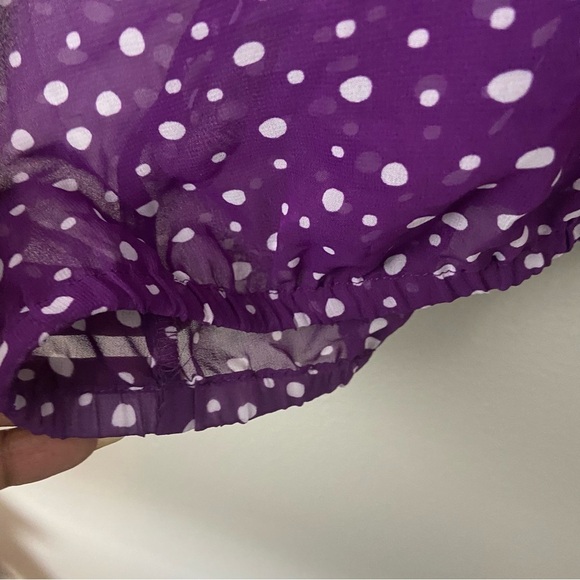 Lane Bryant Purple Polka Dots Blouse Sheer Lace Up Peasant Feminine Plus 22/24 - Picture 5 of 8
